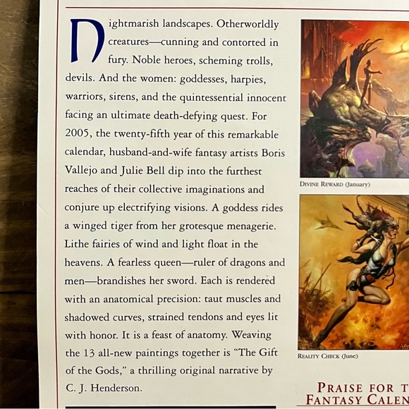 Boris Vallejo & Julie Bell Fantasy Calendar 2005 Collectible VTG Y2K Fantasy Art - Picture 9 of 10